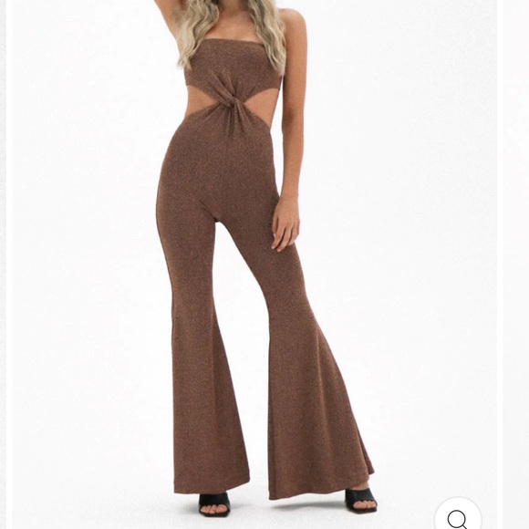 Natalie Rolt Metallic Bronze Flared Jumpsuit - Picture 1 of 2
